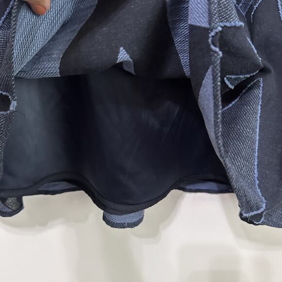 Anthropologie Eva Franco Skirt 6 Blue Textured Chevron Knee Length Boho Party - Picture 5 of 11